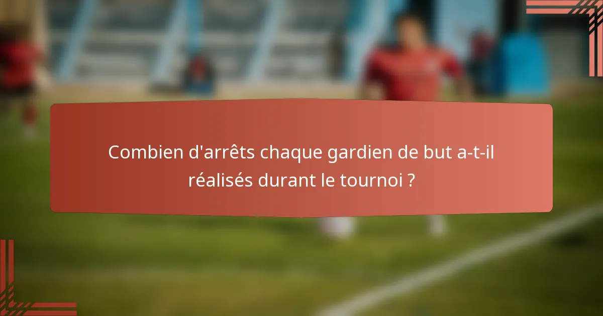 Combien d'arrêts chaque gardien de but a-t-il réalisés durant le tournoi ?