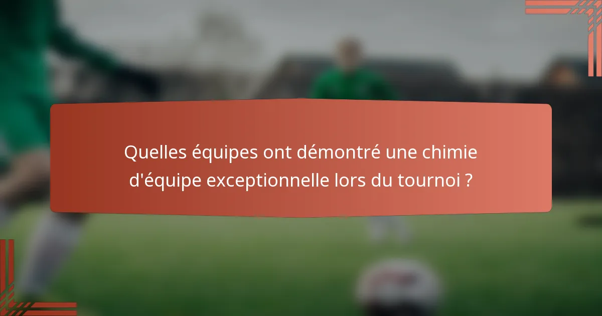 Quelles équipes ont démontré une chimie d'équipe exceptionnelle lors du tournoi ?