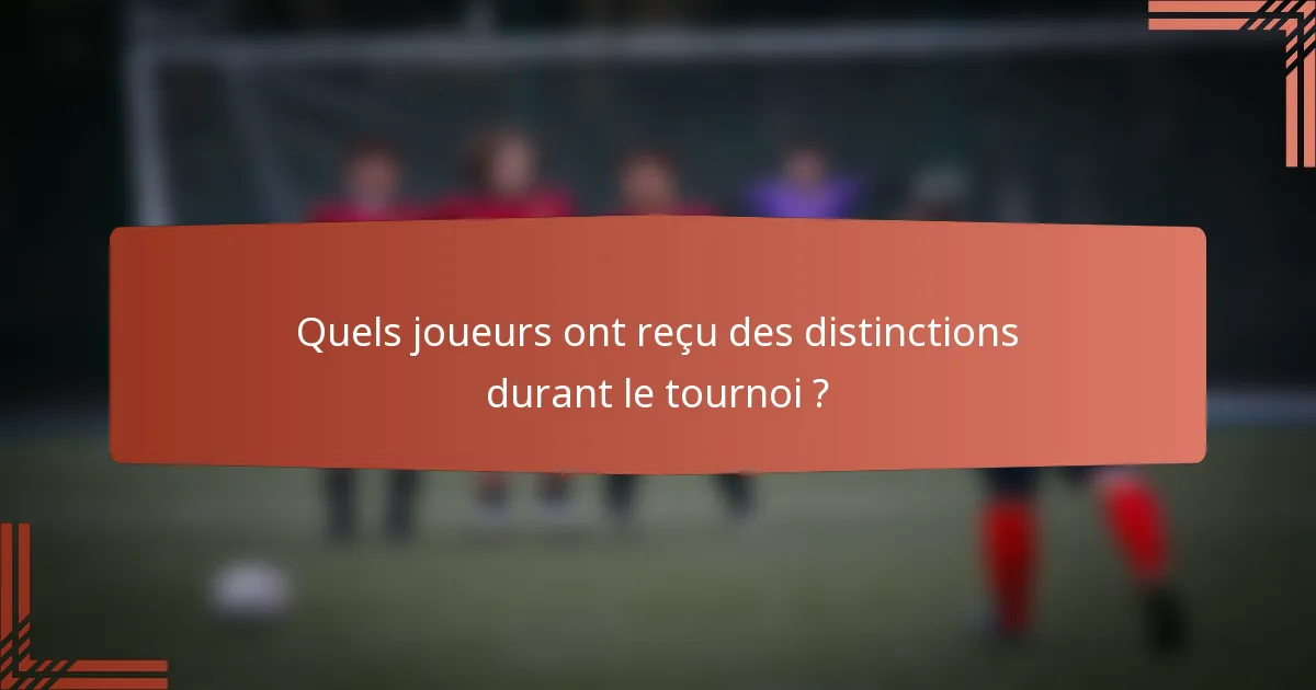 Quels joueurs ont reçu des distinctions durant le tournoi ?